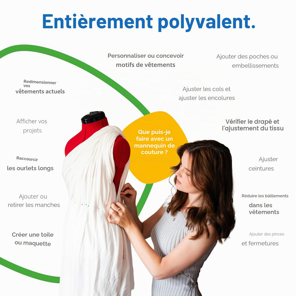 Mannequin de couture réglable FG304 8 parties taille S 38 à 46 tour de poitrine 84 à 104 cm nylon rouge coquelicot