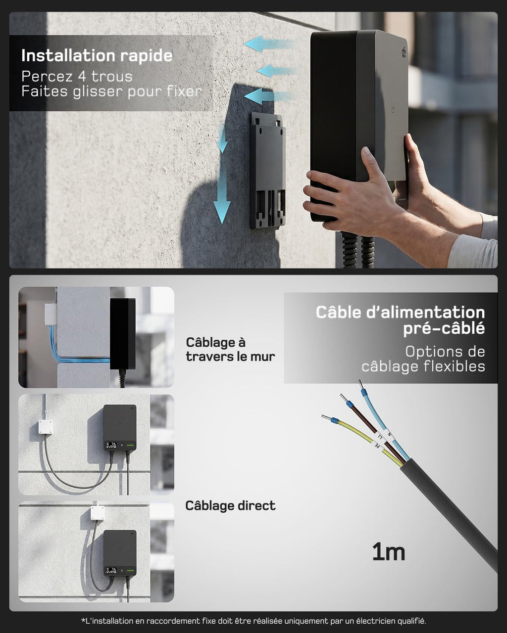 Borne de Recharge pour Véhicule Électrique 7,4 kW 32 A Type 2 Monophasé 230 V Câble 7,5 m APP RFID