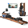 Rameur à eau pliable R28 en bois de frêne 180 kg résistance à eau siège confortable rangement vertical roues