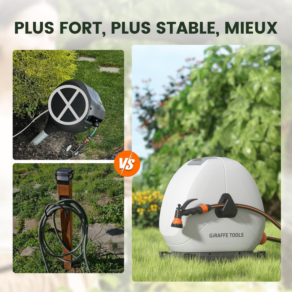 Enrouleur de tuyau d'arrosage rétractable NW40 40 m automatique avec base pivotante à 360° et buse 7 fonctions
