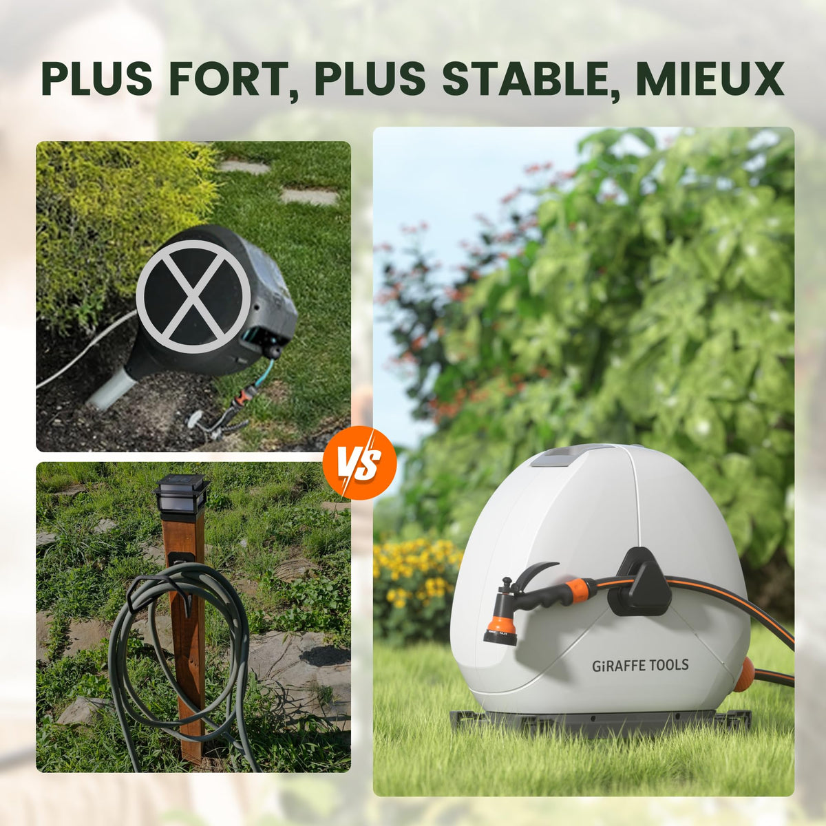 Enrouleur de tuyau d'arrosage rétractable NW40 40 m automatique avec base pivotante à 360° et buse 7 fonctions