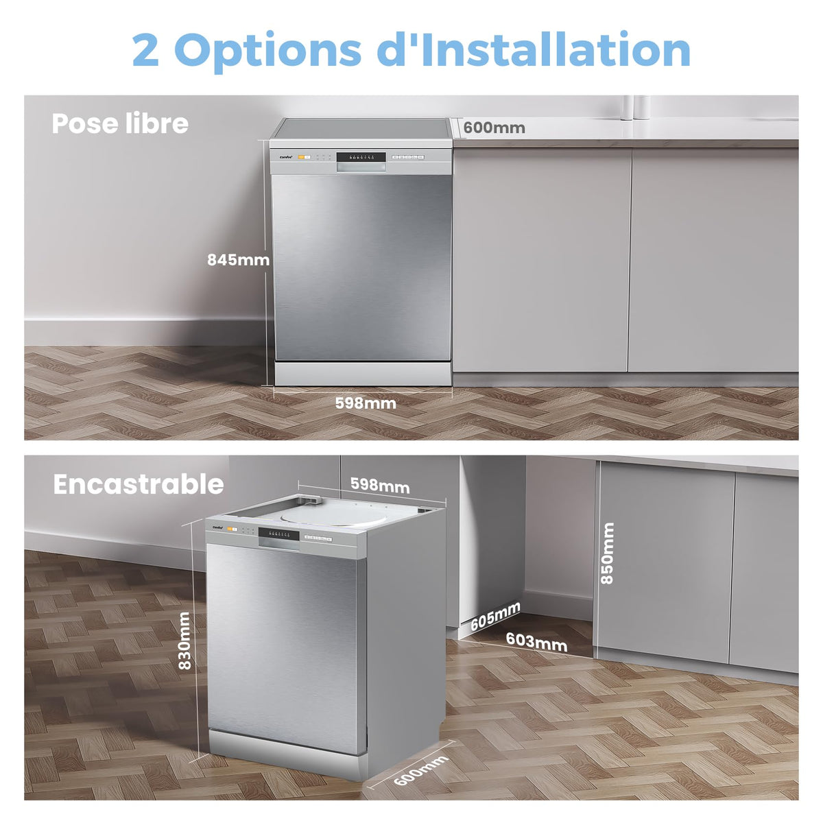 Lave-Vaisselle Pose Libre CDWPF1201PS 12 Couverts 60 cm 47 dB 6 Programmes Séchage Intensif Lavage Hygiénique 72 °C