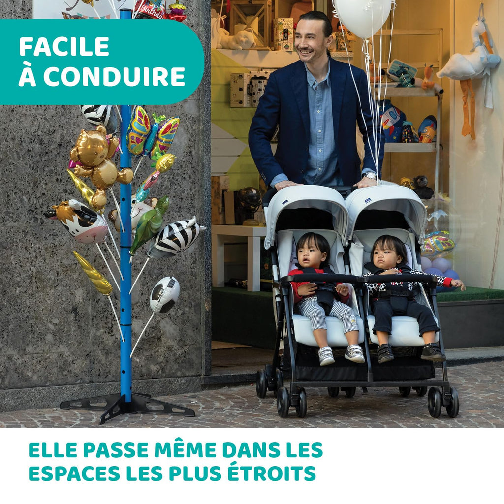 Poussette double tandem OHlalà Twin pliable 8 kg 2 places harnais 5 points assises inclinables capotes extensibles