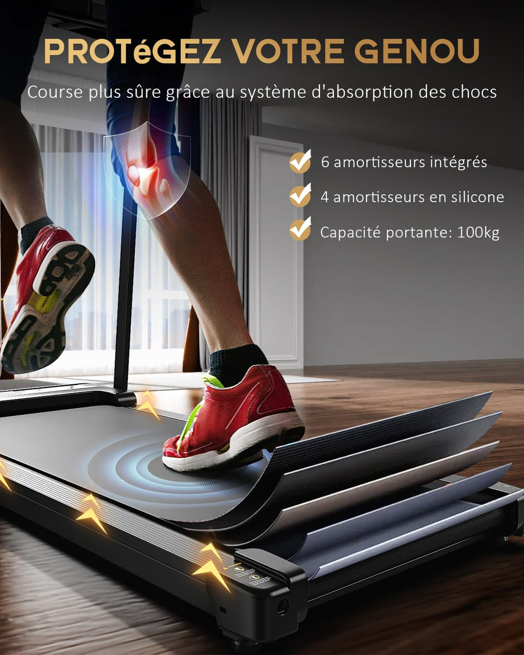 Tapis de course pliable électrique 10 km/h Lf-x2dc 2,0 CV silencieux charge 100 kg 12 programmes pour maison et bureau