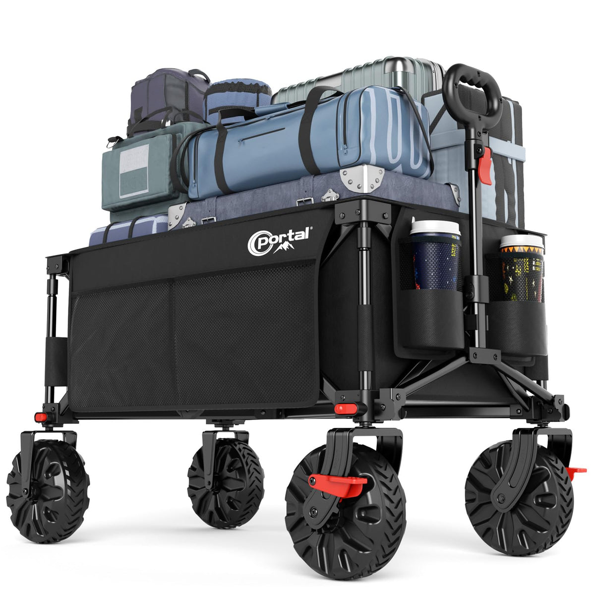 Chariot de transport pliable WFC-PR-TR-21727-1-BLK 200 L charge 150 kg roues tout terrain 20 cm poignée réglable