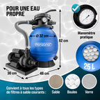 Pompe filtre à sable pour piscine 10,2 m³/h SF12K MZPP14 400 W réservoir 25 L 230 V raccord 32 à 38 mm