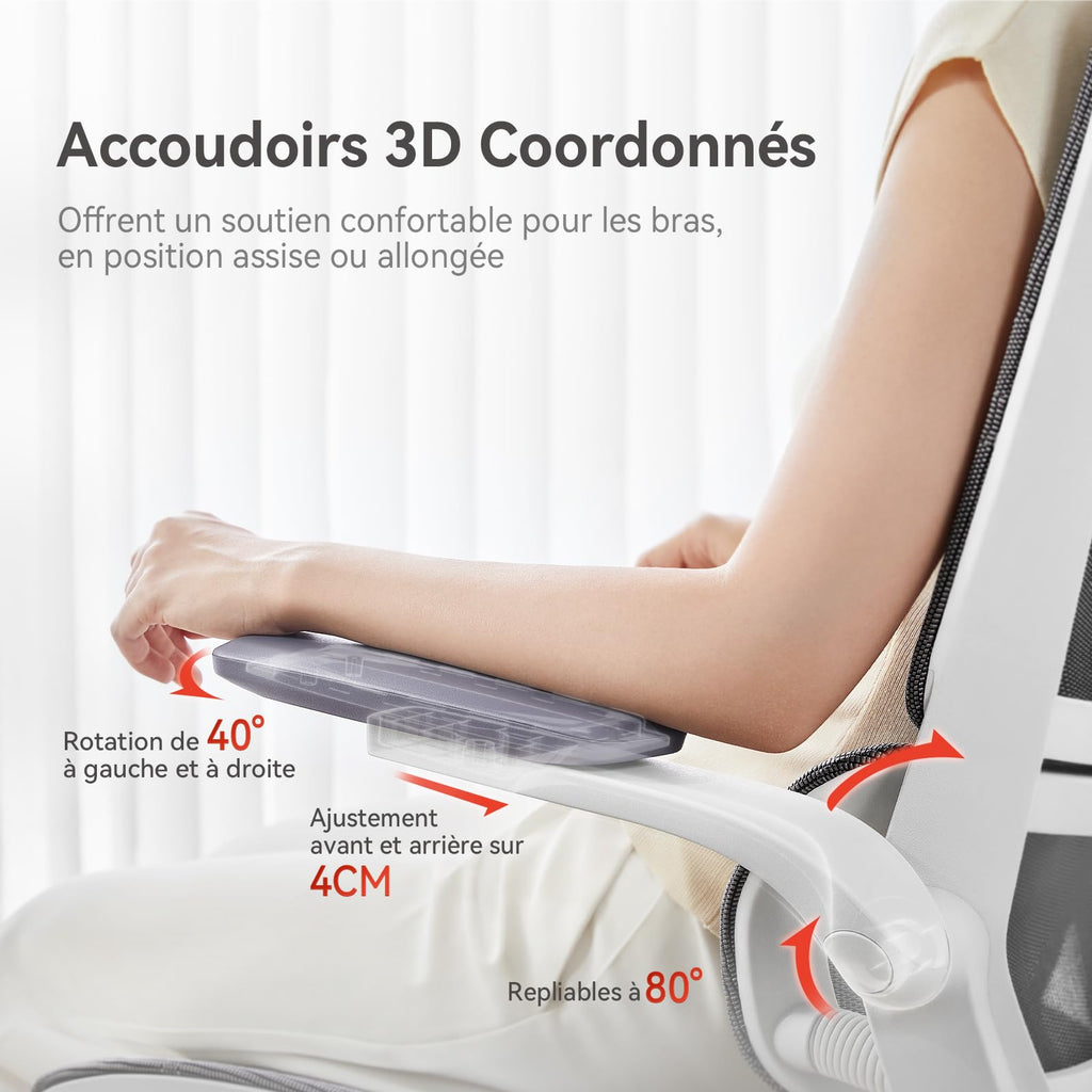 Chaise de bureau ergonomique M59AS à double dossier avec soutien lombaire adaptatif accoudoirs 3D et siège en maille