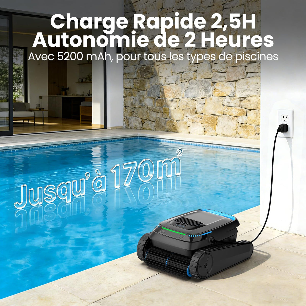 Robot nettoyeur de piscine sans fil YYY-PC10 18927 L/h batterie 5200 mAh panier filtrant 4 L filtre 150 µm