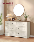 Commode 6 tiroirs LTS663WJ01 40 x 120 x 78 cm bois d'ingénierie blanc rustique marron miel meuble de rangement