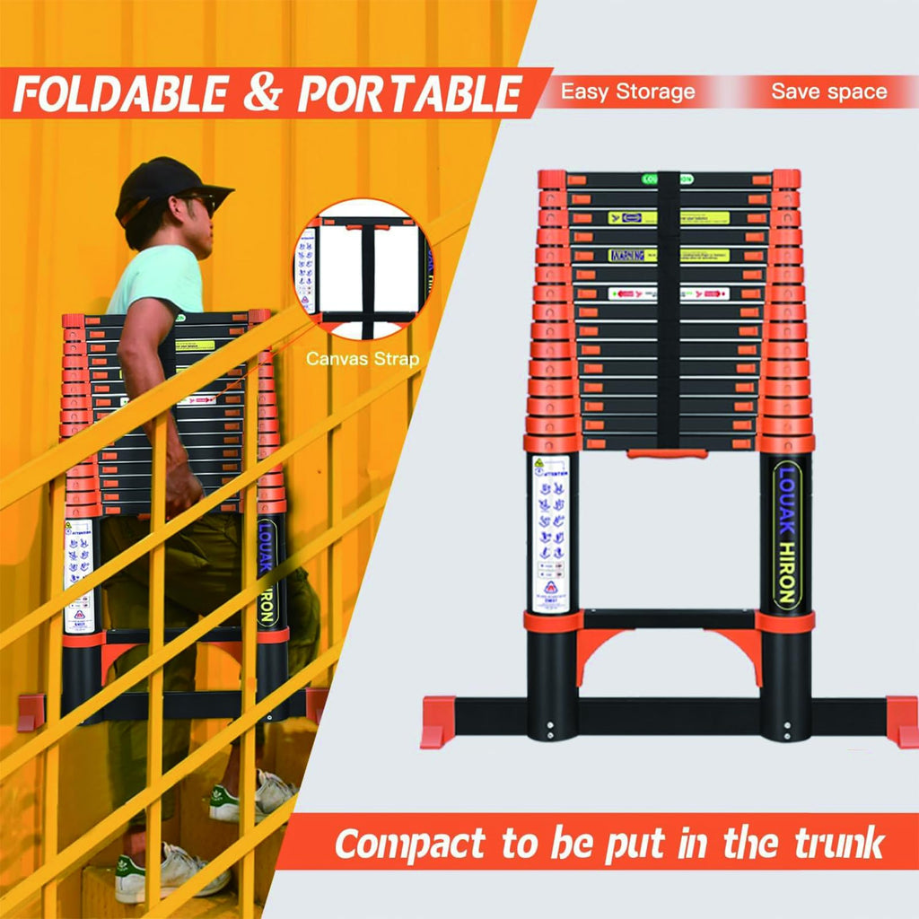 Échelle télescopique pliante DLT214E 4,7 m aluminium 150 kg 15 marches antidérapante orange multifonction