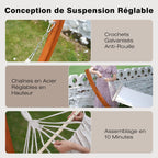Hamac avec support en bois 320 x 120 cm 2 places charge 200 kg coton beige réglable en hauteur
