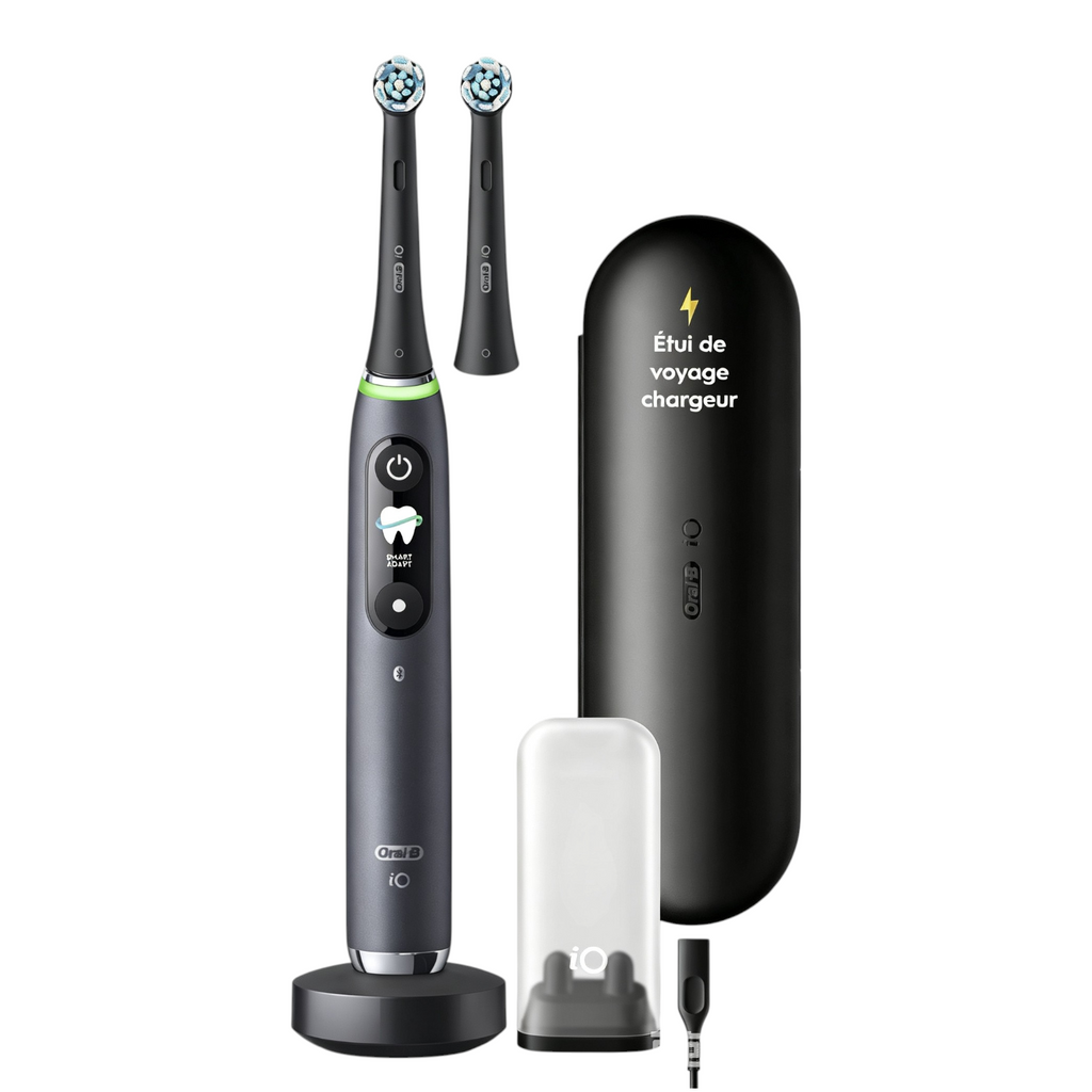 Brosse à dents électrique iO 9N rechargeable noire 7 modes capteur de pression 2 têtes étui de voyage chargeur