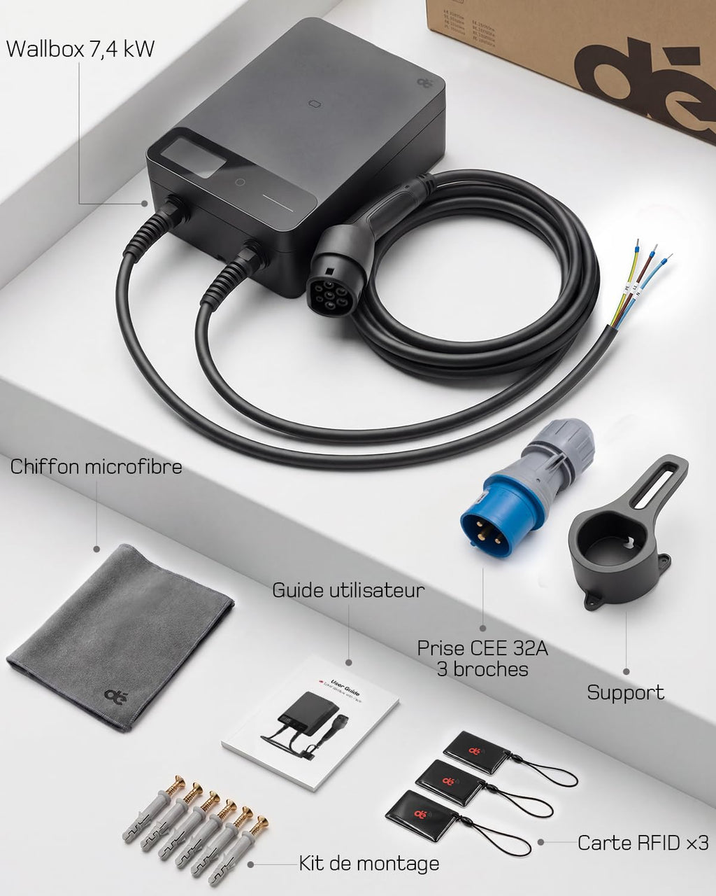 Borne de Recharge pour Véhicule Électrique 7,4 kW 32 A Type 2 Monophasé 230 V Câble 7,5 m APP RFID