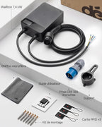 Borne de Recharge pour Véhicule Électrique 7,4 kW 32 A Type 2 Monophasé 230 V Câble 7,5 m APP RFID