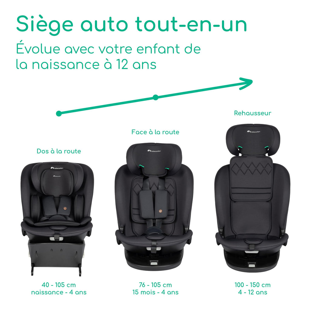Siège auto pivotant 360° RevolveFix 360 i-Size 40 à 150 cm ISOFIX Top Tether harnais 5 points 6 inclinaisons 12 positions