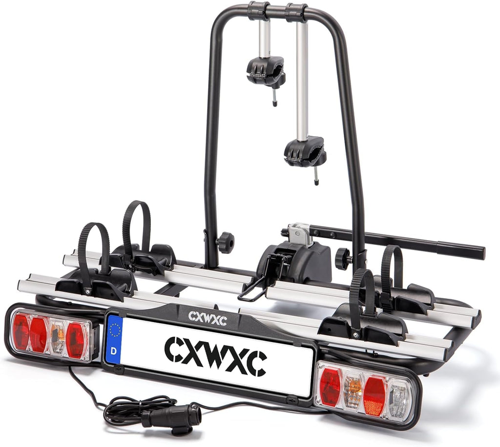 Porte-vélos d'attelage pour 2 vélos charge maximale 60 kg avec feu arrière support de plaque pliable