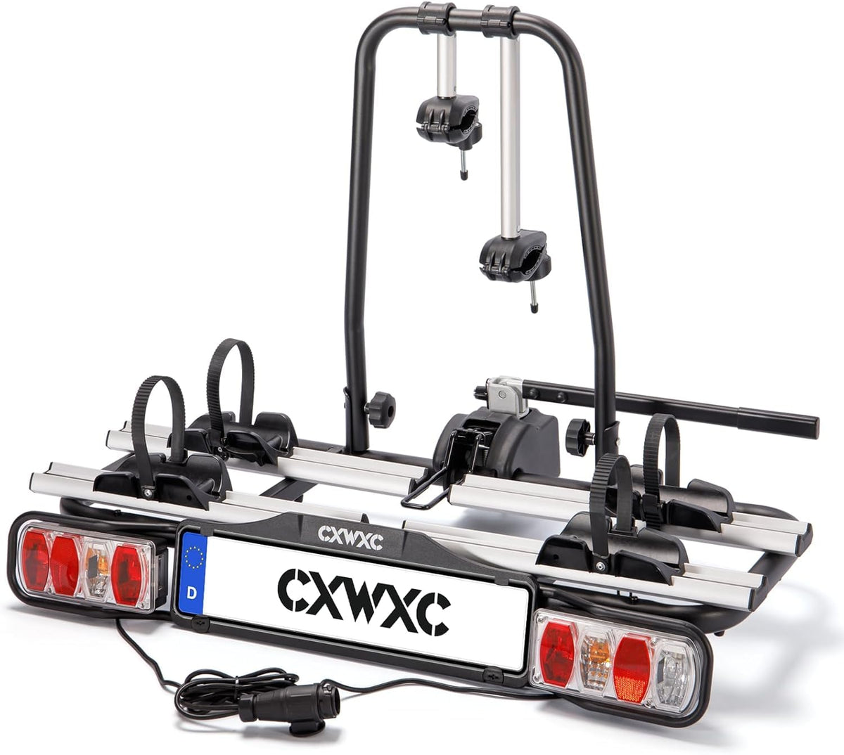 Porte-vélos d'attelage pour 2 vélos charge maximale 60 kg avec feu arrière support de plaque pliable