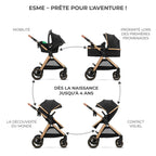 Poussette 3 en 1 ESME avec siège auto MINK PRO i-Size 40-75 cm nacelle siège réversible harnais 5 points housse de pluie
