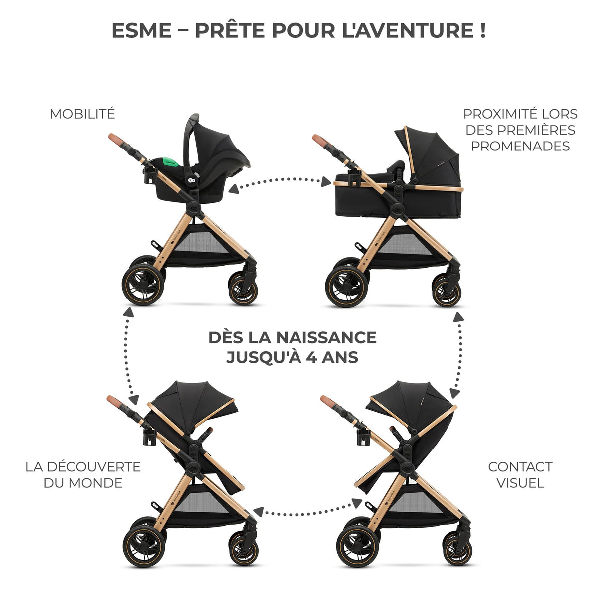 Poussette 3 en 1 ESME avec siège auto MINK PRO i-Size 40-75 cm nacelle siège réversible harnais 5 points housse de pluie