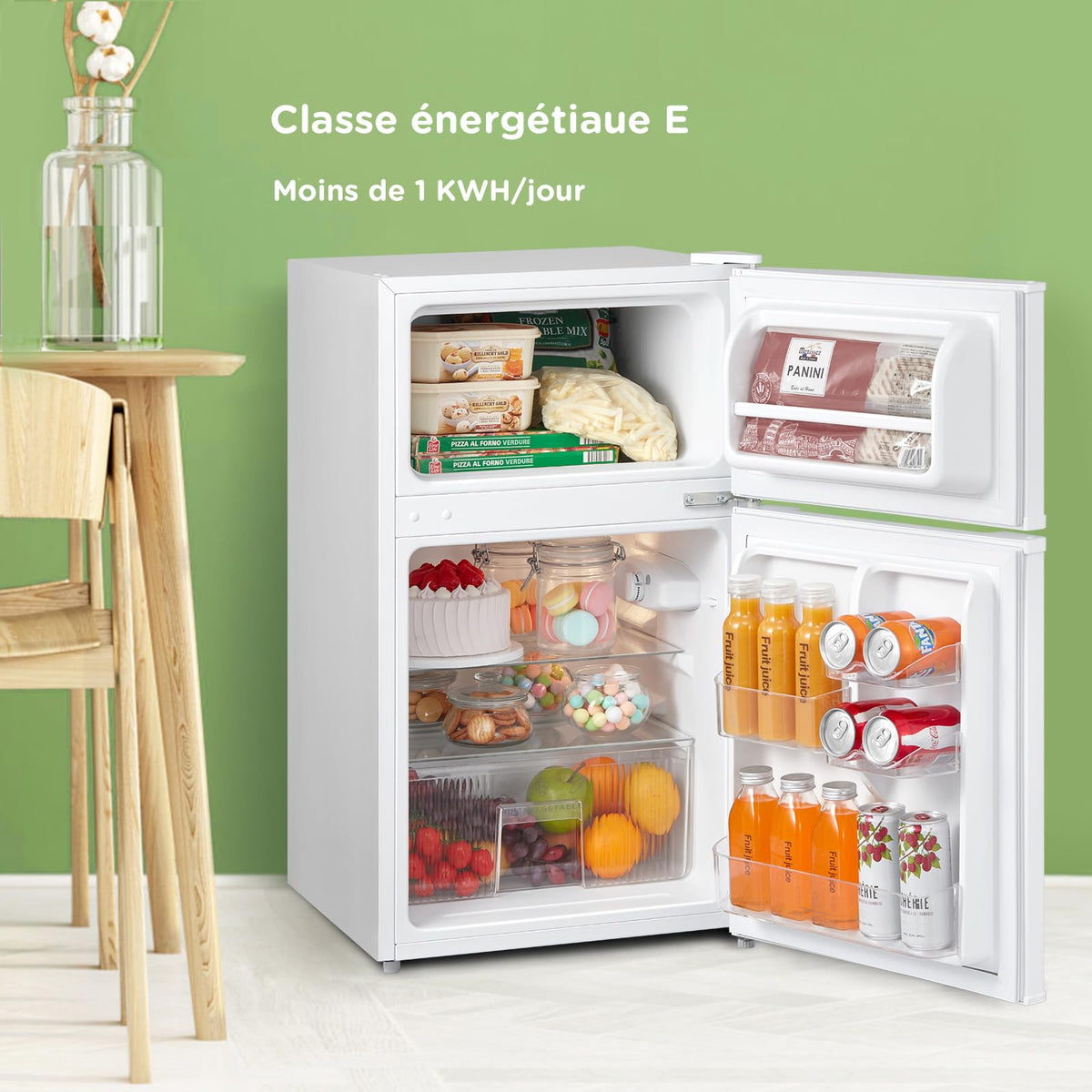 Réfrigérateur Combiné 87 L 2 Portes Congélateur Supérieur Sans Gel 40 dB 220 V Portes Réversibles 2 Étagères Blanc