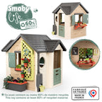 Maison de jardin pour enfants 132 x 128,5 x 135 cm dès 2 ans plastique recyclé jardinière treillis mangeoire récupérateur d'eau