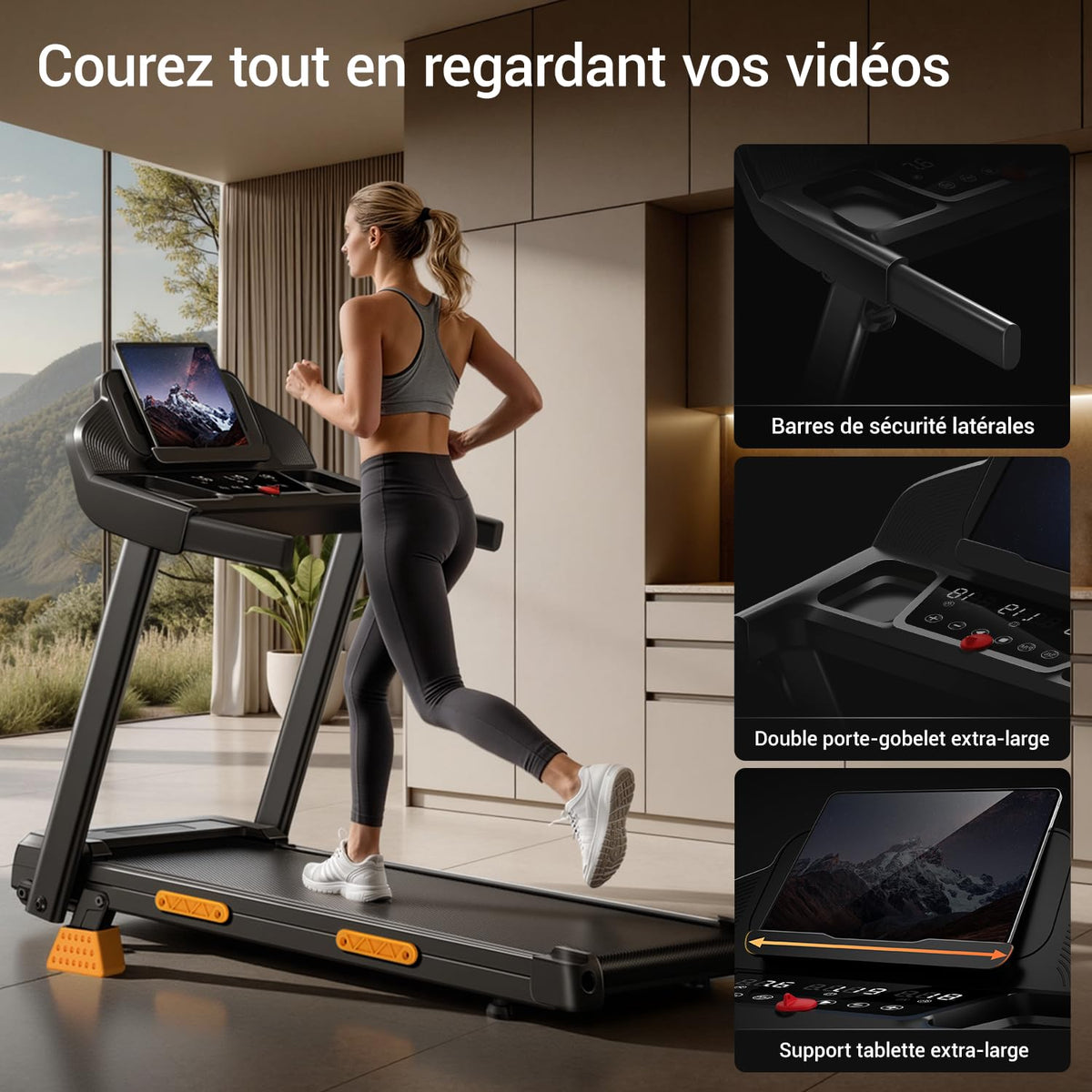 Tapis de course pliable inclinable 12 km/h 15 % 136 kg écran LED 12 programmes amortissement
