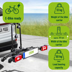 Porte-Vélos Attelage 11563 pour Vélo Électrique Pliable 50 kg Easy Snap Empattement 126 cm Rails 18 cm Acier Noir