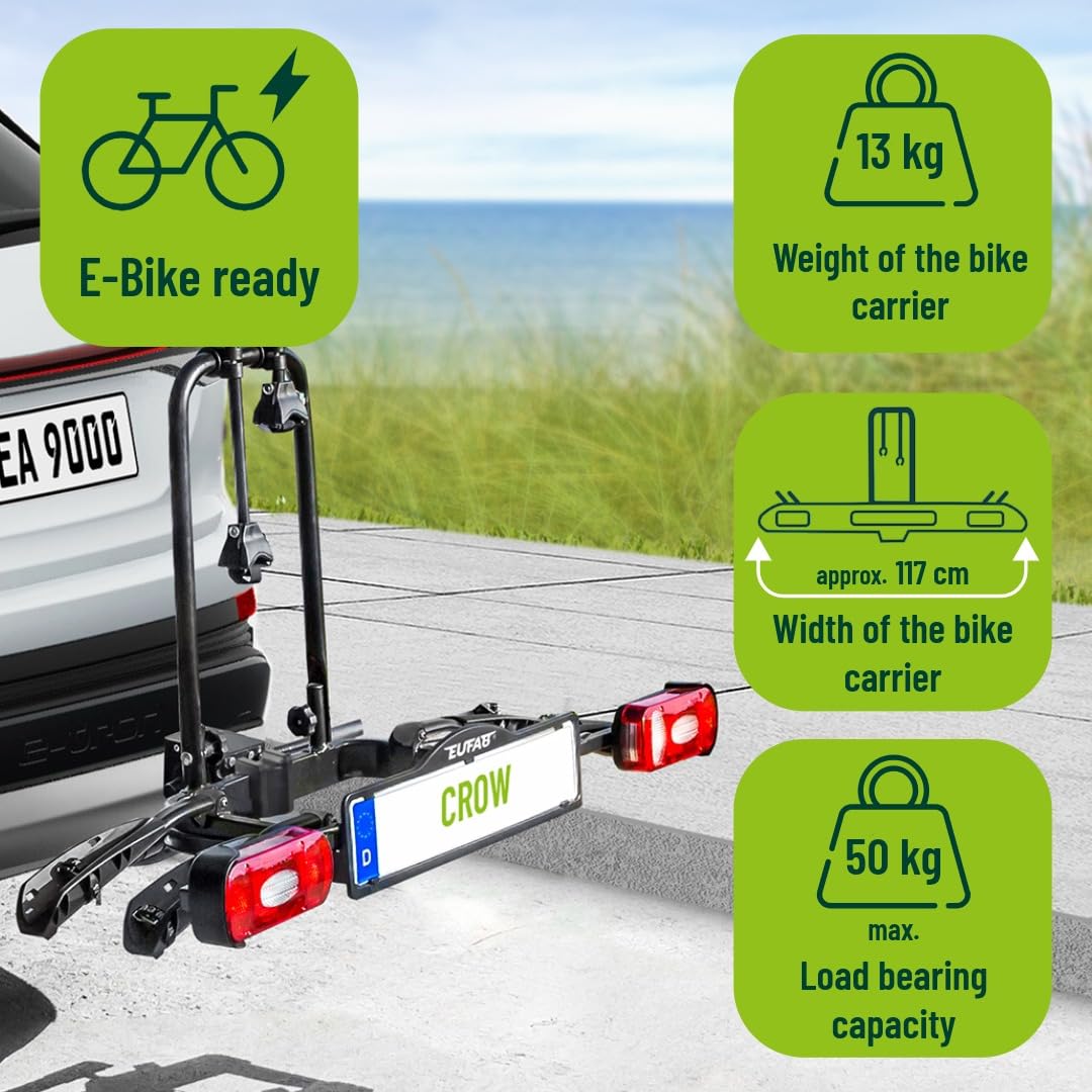 Porte-Vélos Attelage 11563 pour Vélo Électrique Pliable 50 kg Easy Snap Empattement 126 cm Rails 18 cm Acier Noir