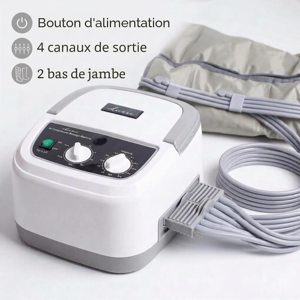 Appareil de pressothérapie pour jambes et pieds EDIC-0086 avec boucles de jambe et télécommande