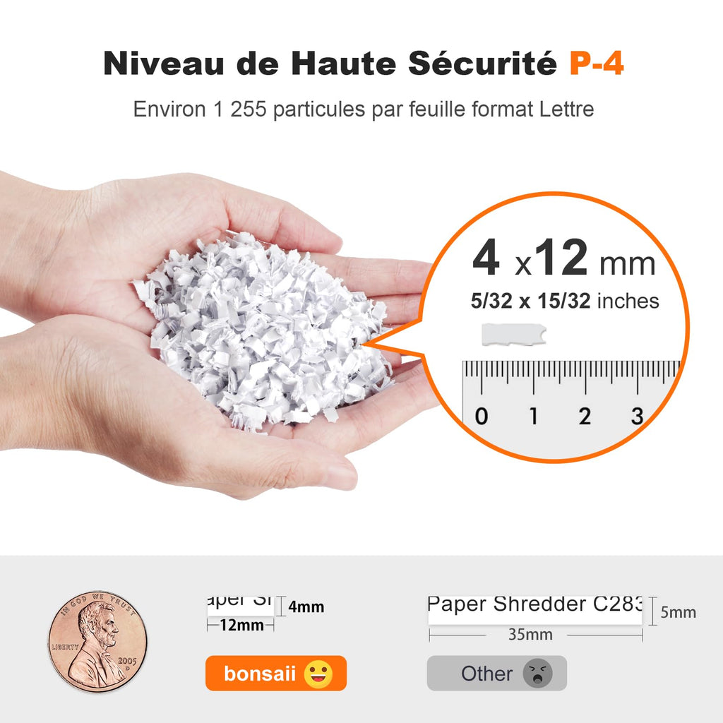 Destructeur de Documents 200 Feuilles Auto-Feed Micro-Coupe P-4 4×12 mm Bac 31 L Fonctionnement 60 Minutes