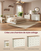 Commode 6 tiroirs LTS663WJ01 40 x 120 x 78 cm bois d'ingénierie blanc rustique marron miel meuble de rangement