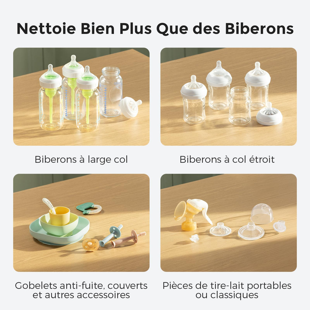 Lave-Biberons Haute Pression 2,2 kPa 3 en 1 Nettoyage Stérilisation Vapeur Séchage 19 min 9 Programmes 4 Biberons 60 Pastilles