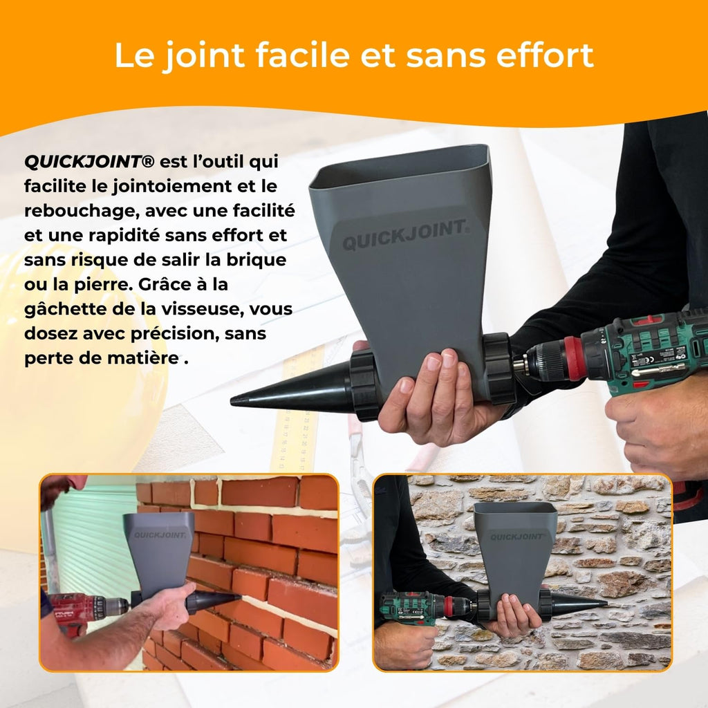 Applicateur de joint mortier pour perceuse et visseuse avec dosage précis pour joints fins de 0 à 0,2 mm