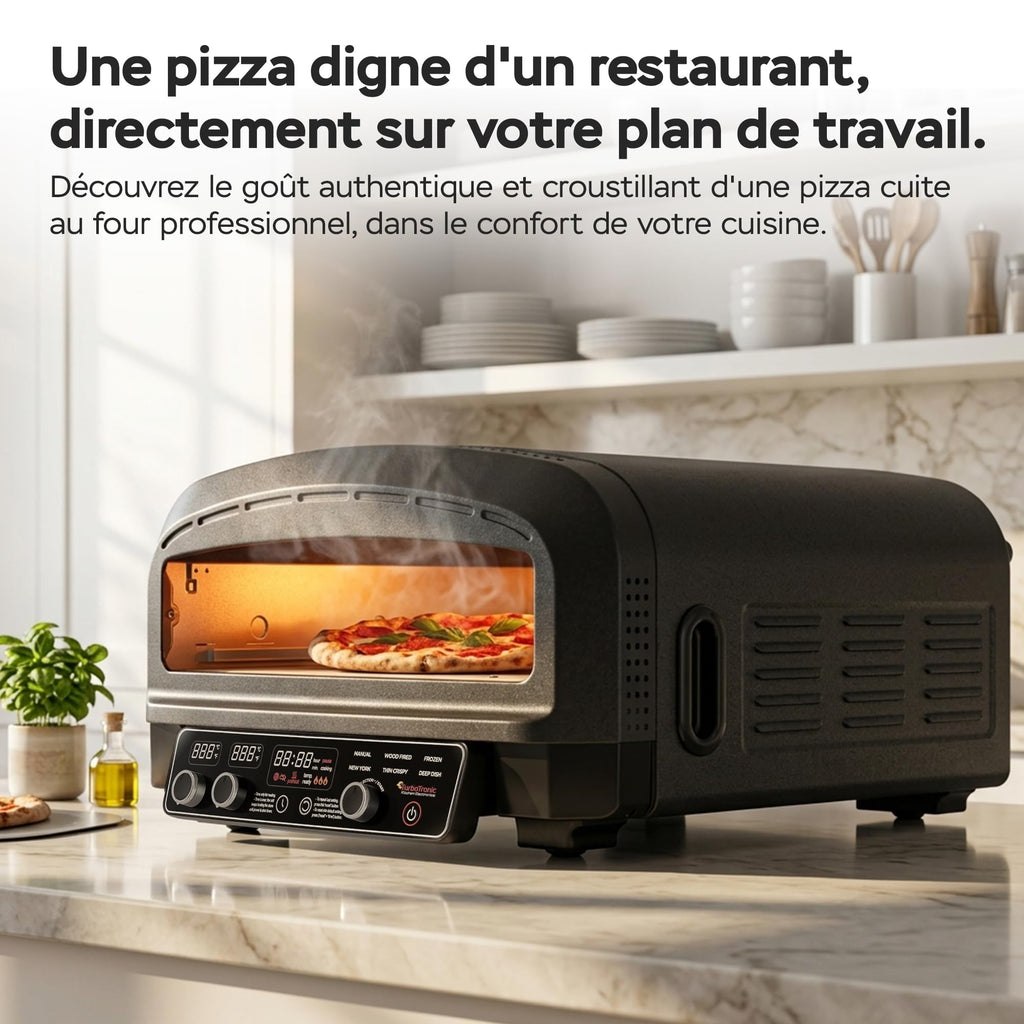 Four à pizza électrique Pizzaliano 2200 W 450 °C 20 L pierre à pizza pelle à pizza 37 cm 6 programmes écran LED