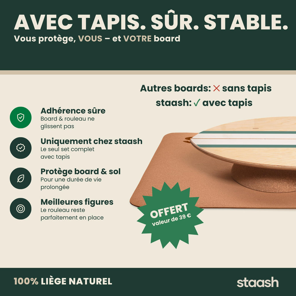 Planche d'équilibre en bois antidérapante pour entraînement équilibre posture proprioception charge maximale 120 kg kit complet