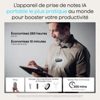 Enregistreur vocal IA NotePin S 64 Go transcription IA 112 langues autonomie 20 h microphone intégré MP3 avec 4 accessoires