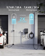 Borne de Recharge pour Véhicule Électrique 7,4 kW 32 A Type 2 Monophasé 230 V Câble 7,5 m APP RFID