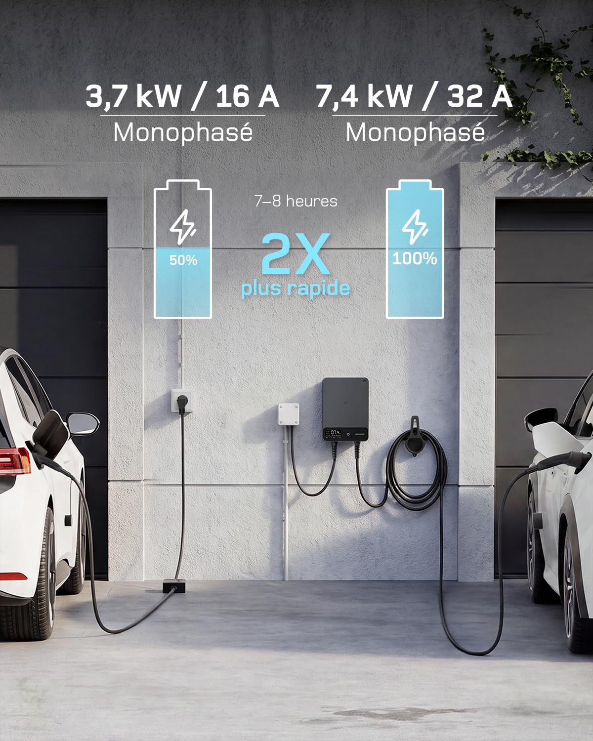 Borne de Recharge pour Véhicule Électrique 7,4 kW 32 A Type 2 Monophasé 230 V Câble 7,5 m APP RFID