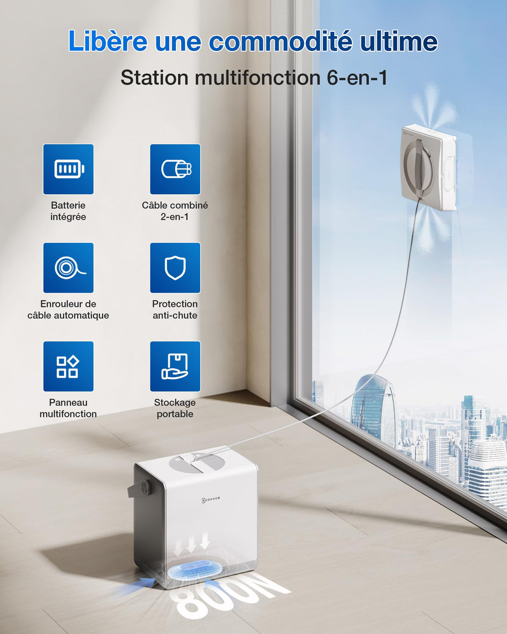 Robot lave-vitres WINBOT W2 PRO OMNI WG851-11 110 min station multifonctions pulvérisation 3 buses contrôle par application