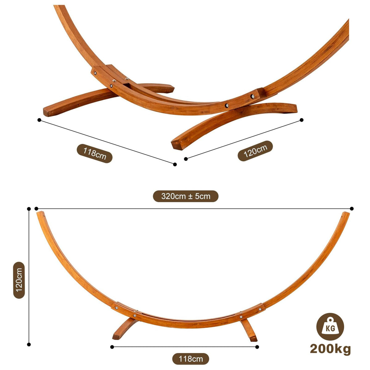 Hamac avec support en bois 320 x 120 cm 2 places charge 200 kg coton beige réglable en hauteur