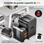Destructeur de Documents 200 Feuilles Auto-Feed Micro-Coupe P-4 4×12 mm Bac 31 L Fonctionnement 60 Minutes