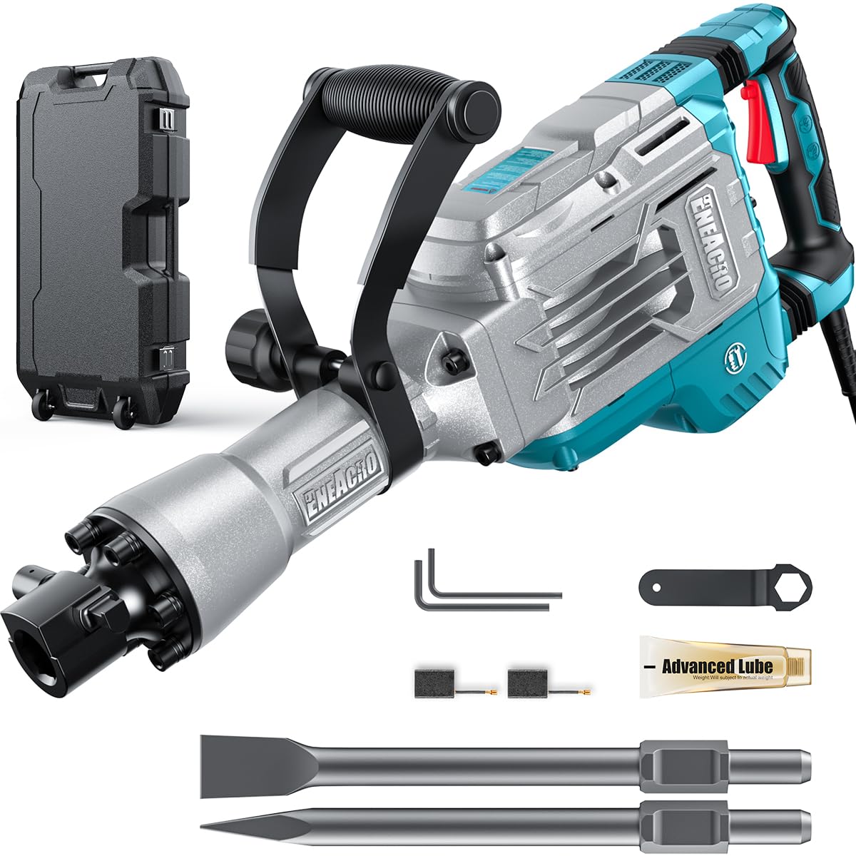 Marteau de Démolition Z1G-DS-107HC 1700 W 230 V 65 J SDS-Hex Poignée 360° Anti-Vibration 2 Burins Boîte à Roulettes
