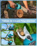 Mini tronçonneuse sur perche 4-en-1 CYCPHTO1F-z 600 W chaîne 6 pouces avec sécateur et 2 batteries 4000 mAh
