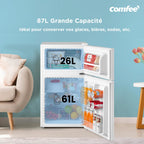 Réfrigérateur Combiné 87 L 2 Portes Congélateur Supérieur Sans Gel 40 dB 220 V Portes Réversibles 2 Étagères Blanc