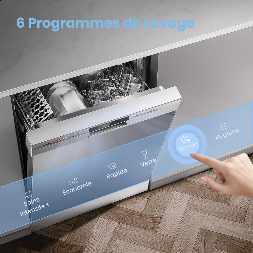 Lave-Vaisselle Pose Libre CDWPF1201PS 12 Couverts 60 cm 47 dB 6 Programmes Séchage Intensif Lavage Hygiénique 72 °C