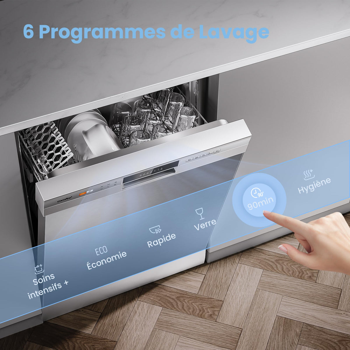 Lave-Vaisselle Pose Libre CDWPF1201PS 12 Couverts 60 cm 47 dB 6 Programmes Séchage Intensif Lavage Hygiénique 72 °C