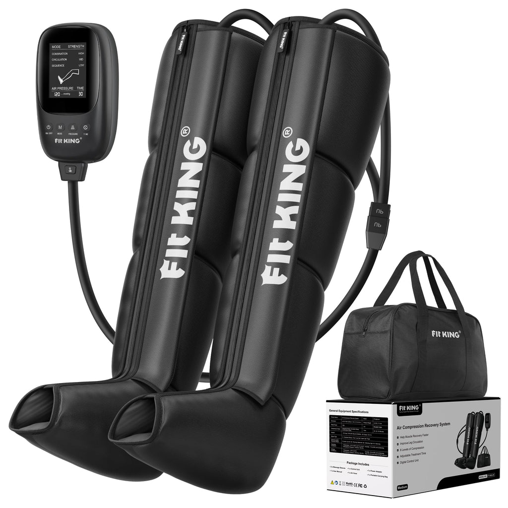 Bottes de pressothérapie pour jambes FT-082A-M taille M 4 chambres 8 niveaux de compression 50 à 120 mmHg écran LCD
