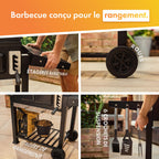 Barbecue au charbon XL avec couvercle et fumoir 2-en-1 grille en fonte 57 x 41 cm thermomètre 2 tablettes rabattables