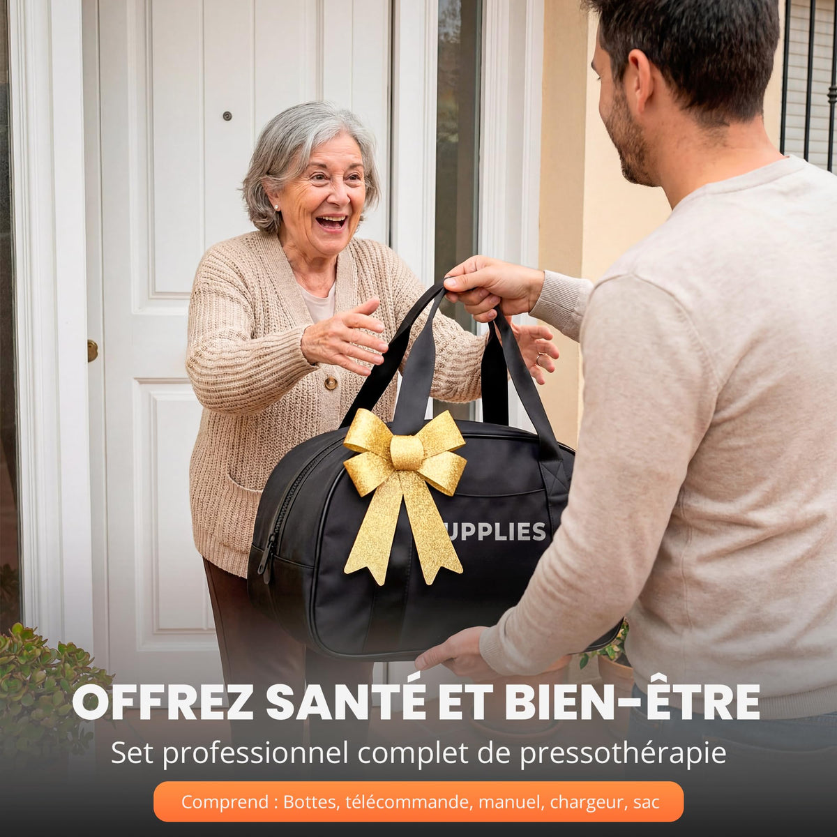 Bottes de pressothérapie jambes complètes 6 modes 9 niveaux télécommande avec écran minuteur nylon noir sac de transport
