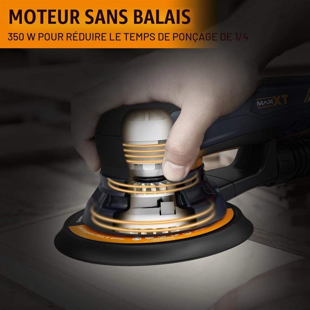 Ponceuse excentrique 150 mm R7303-4 sans balais 10000 tr/min 6 vitesses course 5 mm frein électronique 230 V 10 abrasifs câble 5 m